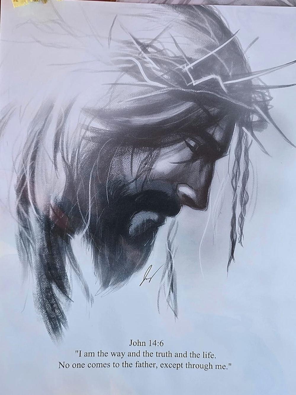 Religious Art Print Jesus Portrait John 14:6 White & Black